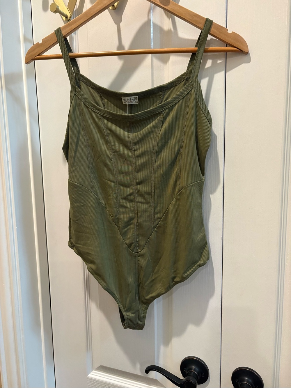 Free People Olive Ribbed Seam-Front Camisole Bodysuit